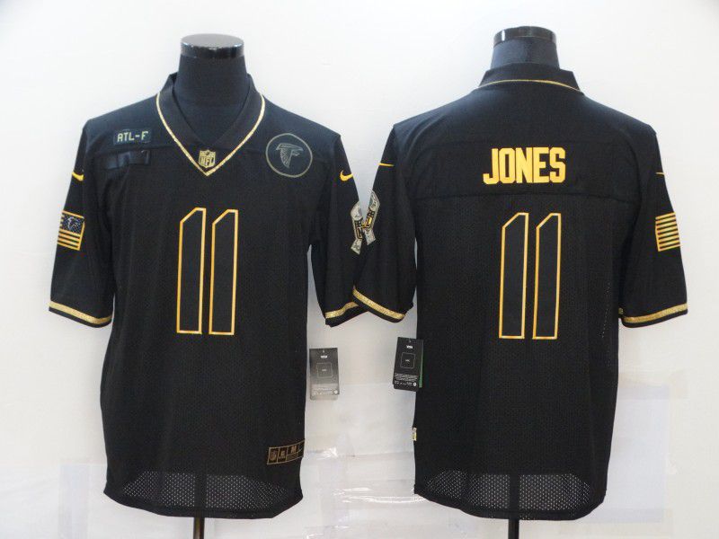 Men Atlanta Falcons #11 Jones Black Retro Gold Lettering 2020 Nike NFL Jersey